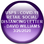 USPS - COVID-19 RETAIL SOCIAL DISTANCING LETTER - DAVID WILLIAMS     3/26/2020 