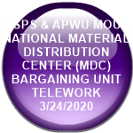 USPS & APWU MOU - NATIONAL MATERIAL DISTRIBUTION CENTER (MDC) BARGAINING UNIT TELEWORK       3/24/2020